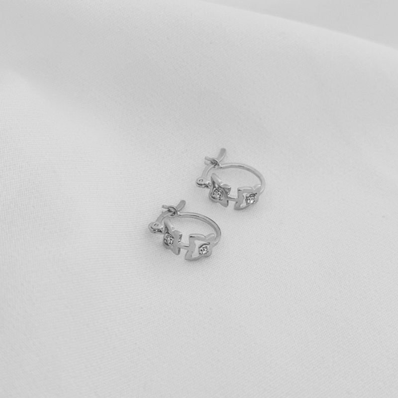 BRINCO ARGOLA BORBOLETA E ZIRCONIA EM RÓDIO BRANCO