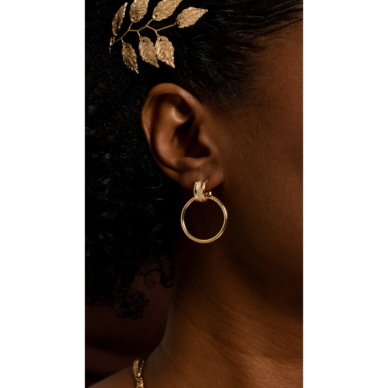 BRINCO ARGOLA DUPLA COM DETALHE FOSCO EM OURO 18K