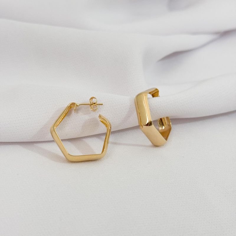 BRINCO ARGOLA SEXTAVADA 25MM EM OURO 18K