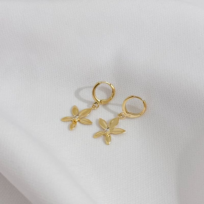 BRINCO ARTICULADO COM FLOR E ZIRCONIA EM OURO 18K