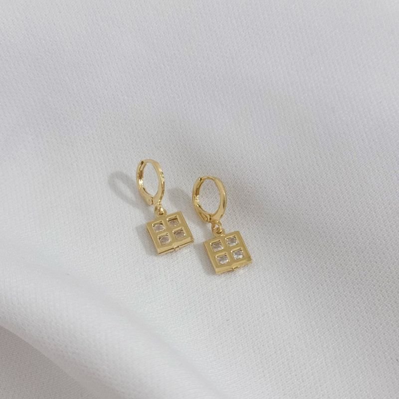 BRINCO ARTICULADO COM QUADRADINHOS EM ZIRCONIA EM OURO 18K