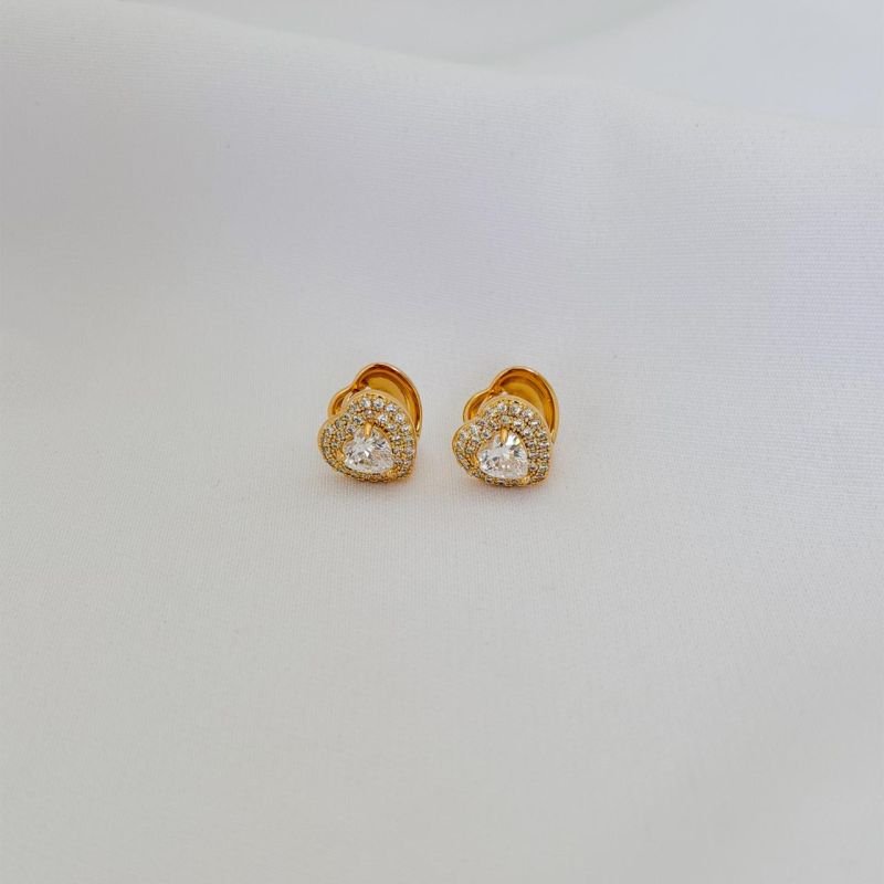 BRINCO ARTICULADO PEDRA CORAÇÃO E BORDA CRAVEJADA EM OURO 18K