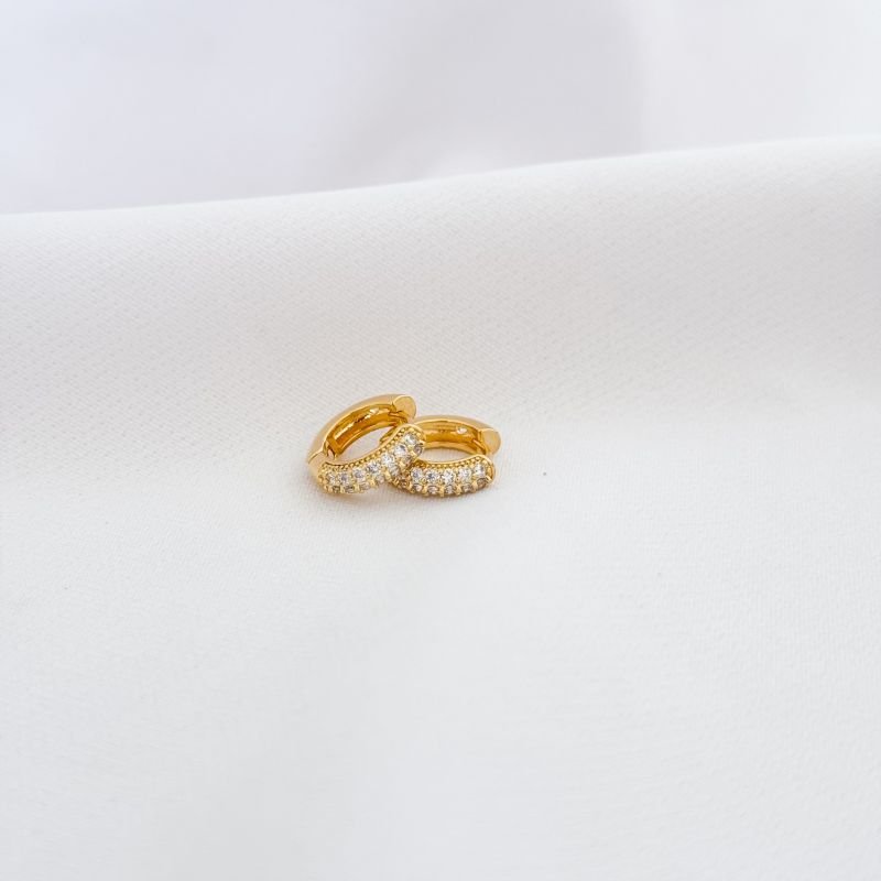 BRINCO ARTICULADO PEQUENO COM 2 FILEIRAS ZIRCONIAS EM OURO 18K