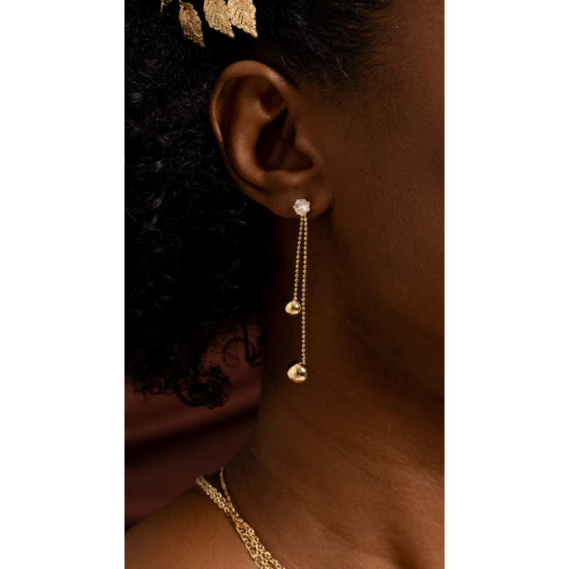 BRINCO BASE ZIRCONIA COM BOLAS PENDURADAS EM OURO 18K