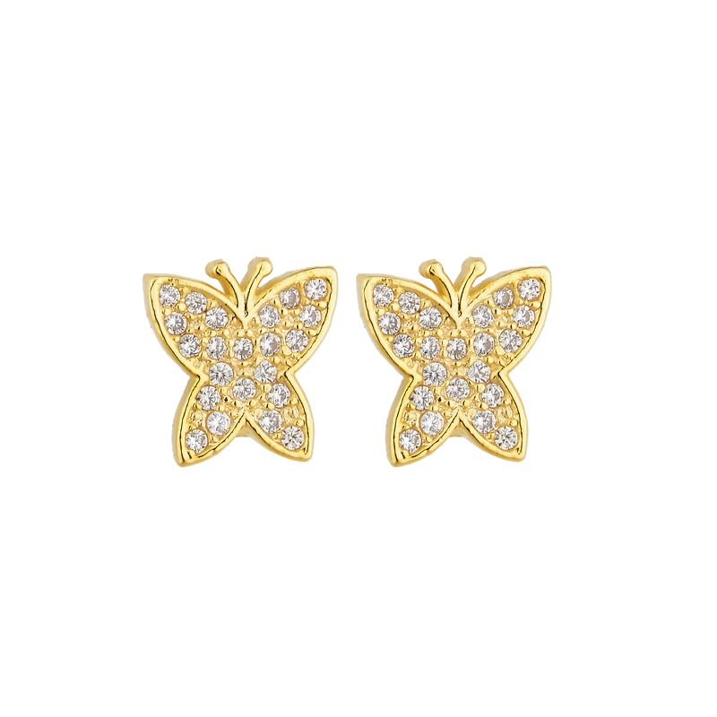 BRINCO BORBOLETA EM MICRO ZIRCÔNIAS EM OURO 18K