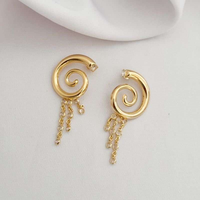 BRINCO CARACOL BOLD COM ZIRCONIAS PENDURADAS EM OURO 18K