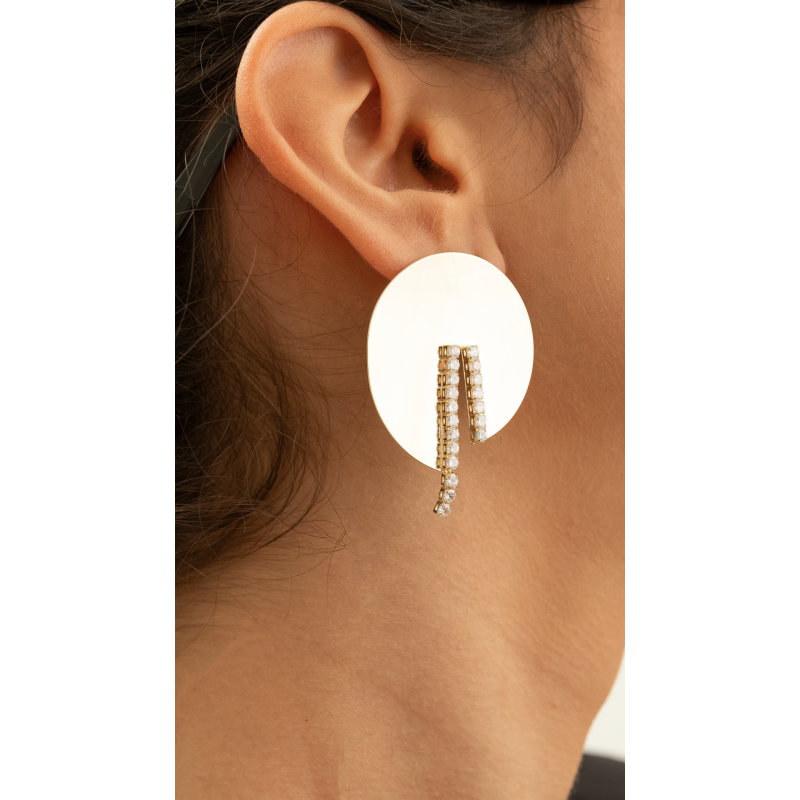 BRINCO CHAPA RECORTADA COM ZIRCONIAS EM OURO 18K