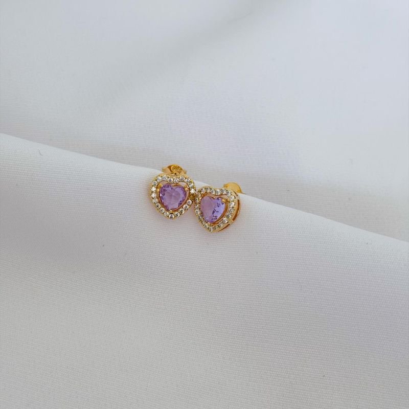 BRINCO CORACAO BORDA CRAVEJADA 6MM EM OURO 18K