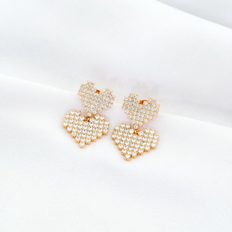BRINCO CORACAO DUPLO DE ZIRCONIA EM OURO 18K