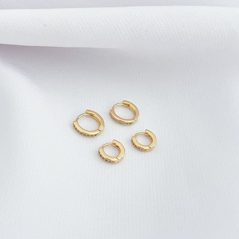 BRINCO DUPLA ARTICULADA COM FILEIRA DE ZIRCONIA EM OURO 18K
