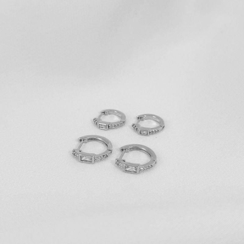 BRINCO DUPLA ARTICULADO COM ZIRCONIA RETANGULAR EM RÓDIO BRANCO