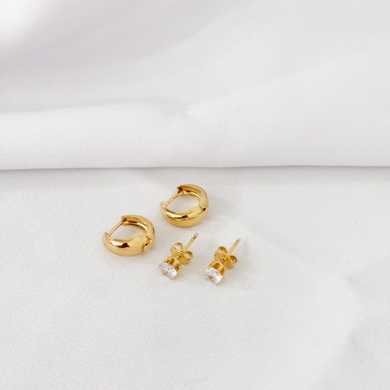 BRINCO DUPLINHA PONTO DE LUZ E ARTICULADO LISO EM OURO 18K