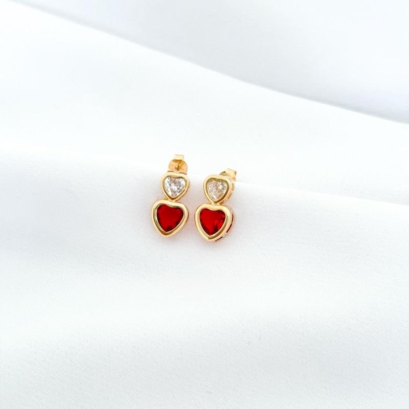 BRINCO DUPLO C/ CORACOES EM ZIRCONIA EM OURO 18K