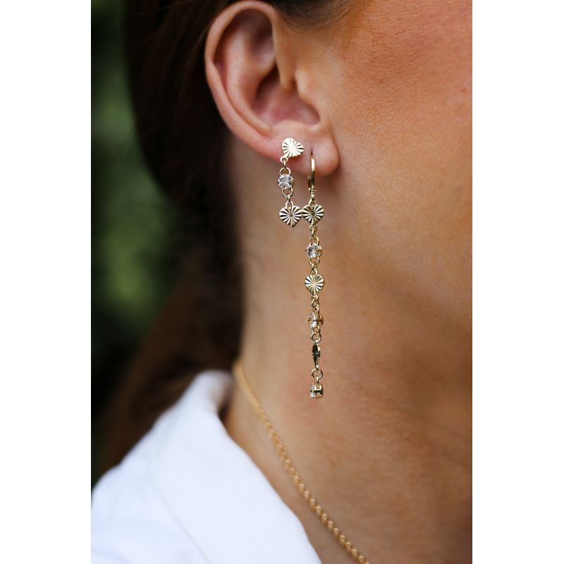 BRINCO DUPLO COM PONTO DE LUZ E CORAÇÕES DIAMANTADOS EM OURO 18K
