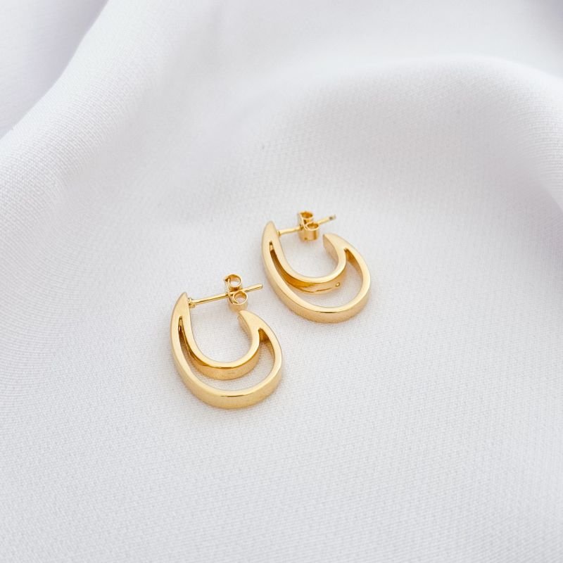 BRINCO DUPLO FORMATO J EM OURO 18K