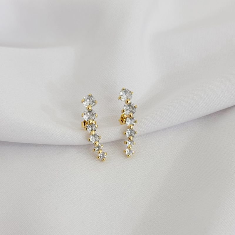 BRINCO EAR CUFF 6 PEDRAS EM OURO 18K