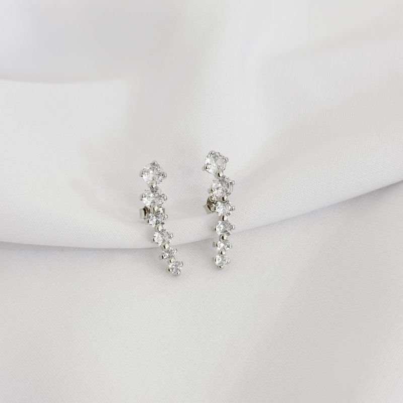 BRINCO EAR CUFF 6 PEDRAS EM RÓDIO BRANCO