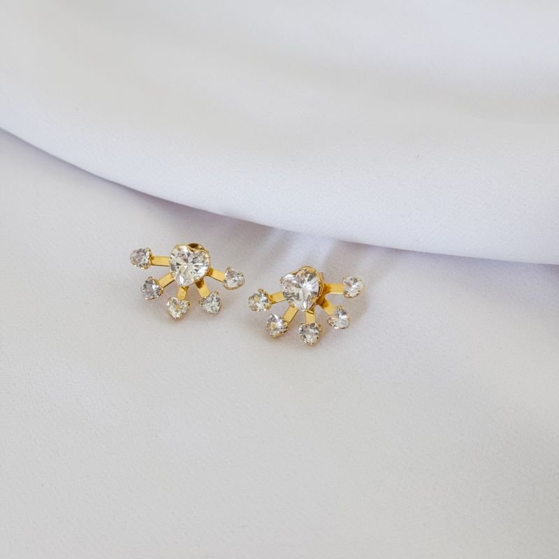 BRINCO EAR JACKET COM CORAÇÃO DE ZIRCONIA EM OURO 18K
