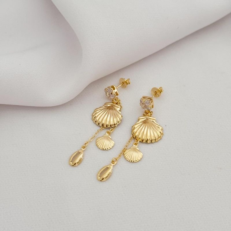 BRINCO ELEMENTOS MAR COM BASE ZIRCONIA QUADRADA EM OURO 18K