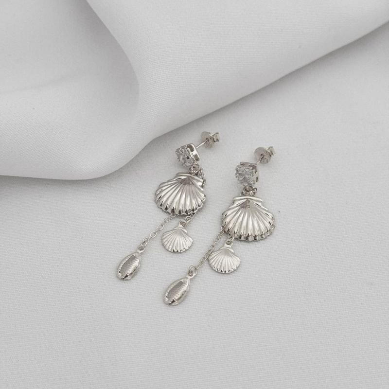 BRINCO ELEMENTOS MAR COM BASE ZIRCONIA QUADRADA EM RÓDIO BRANCO