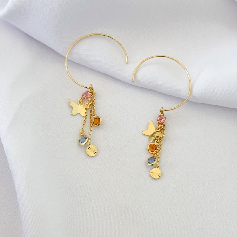 BRINCO ENCAIXE C/ BORBOLETA DIAMANTADA EM OURO 18K