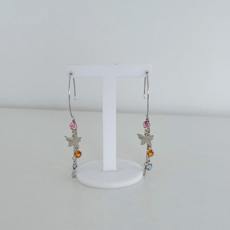 BRINCO ENCAIXE C/ BORBOLETA DIAMANTADA EM RÓDIO BRANCO