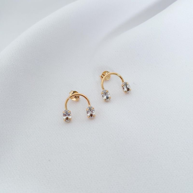 BRINCO FIO C/ 2 ZIRCONIAS OVAIS EM OURO 18K