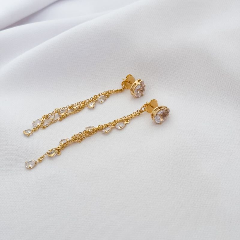 BRINCO GOTA COM CASCATA DE ZIRCONIAS GOTINHAS EM OURO 18K