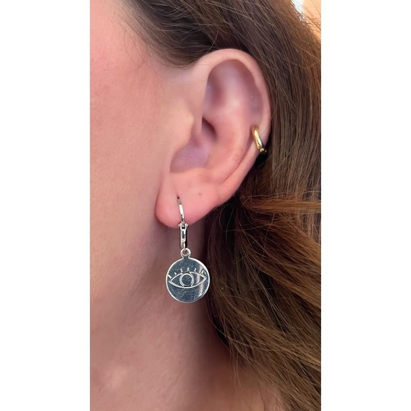 BRINCO MEDALHA OLHO EM RÓDIO BRANCO