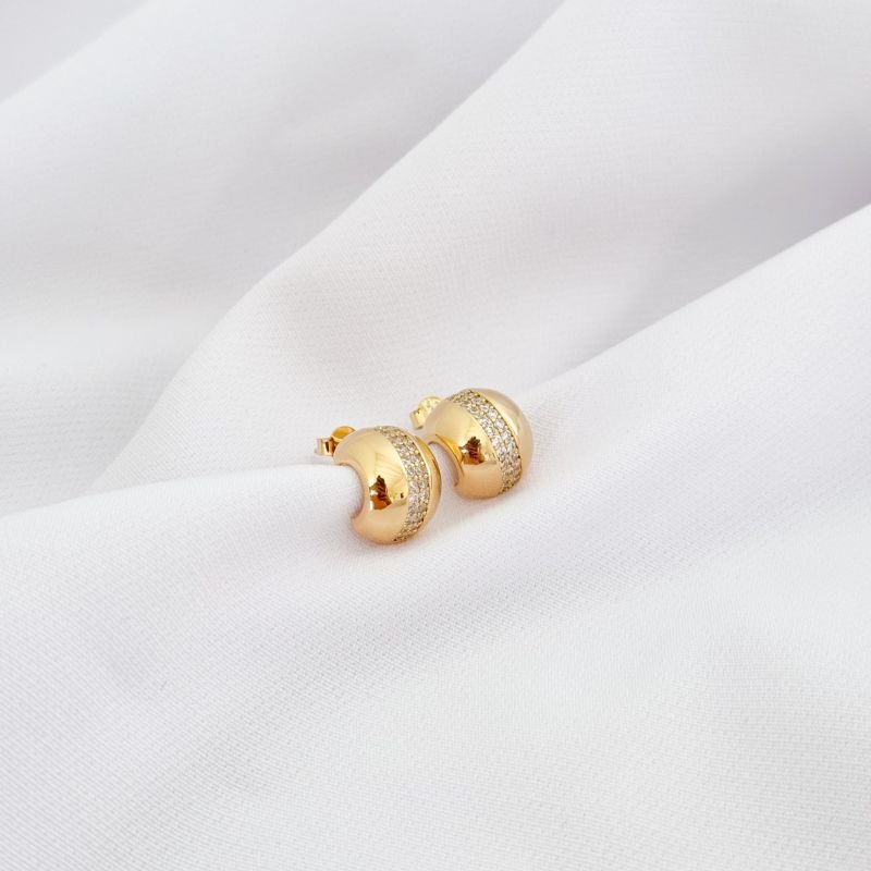 BRINCO MEIA ARGOLA PEQUENA COM 2 FILEIRAS ZIRCONIA EM OURO 18K