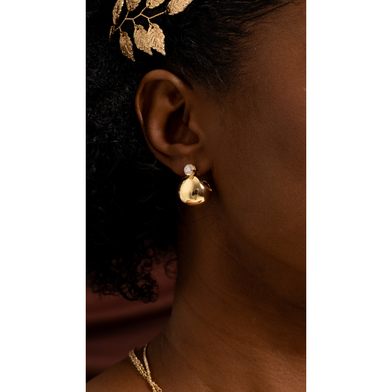 BRINCO MEIA BOLA COM ZIRCONIA EM OURO 18K