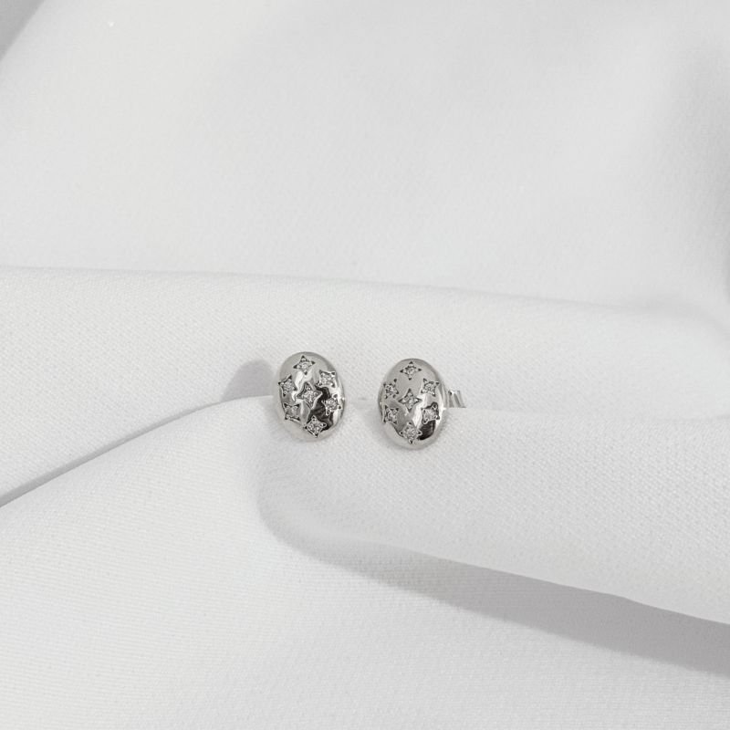 BRINCO OVAL 14 PEDRAS EM RÓDIO BRANCO