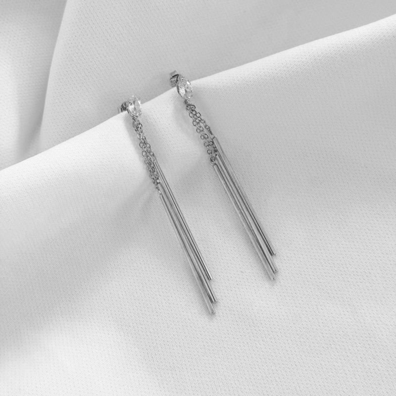 BRINCO OVAL ZIRCONIA COM CORRENTE E PALITOS EM RÓDIO BRANCO