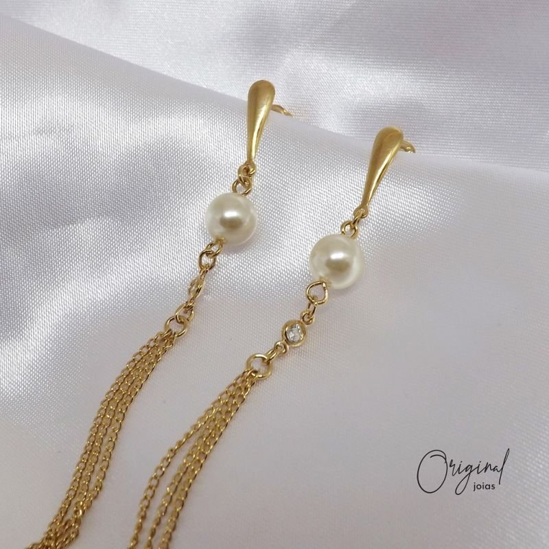 BRINCO PÉROLA COM CORRENTE EM OURO 18K