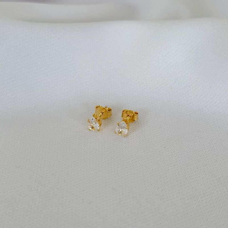 BRINCO SOLITARIO GOTA 4X6MM EM OURO 18K