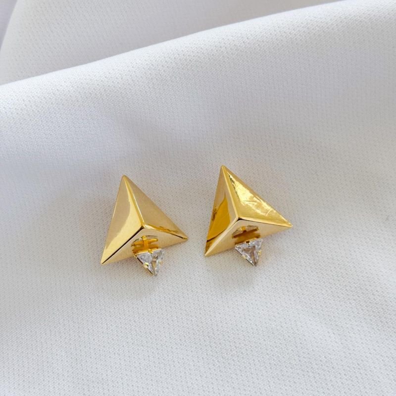 BRINCO TRIANGULOS LISO E ZIRCONIA EM OURO 18K