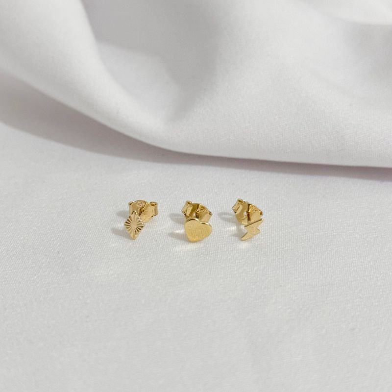 BRINCO TRIO CORACAO, RAIO E BALAO DIAMANTADO EM OURO 18K