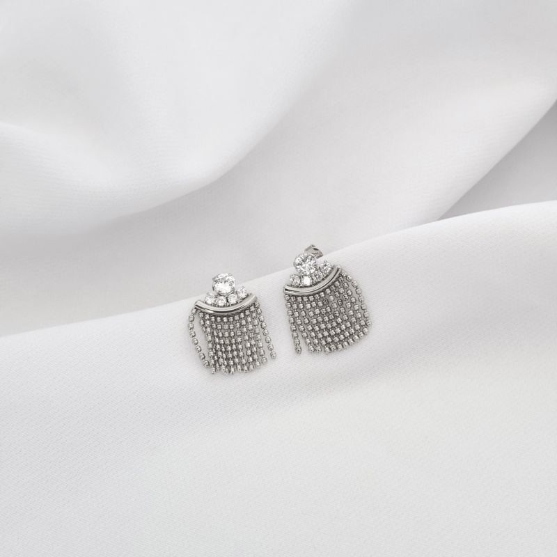 BRINCO ZIRCONIA COM FRANJA EM RÓDIO BRANCO