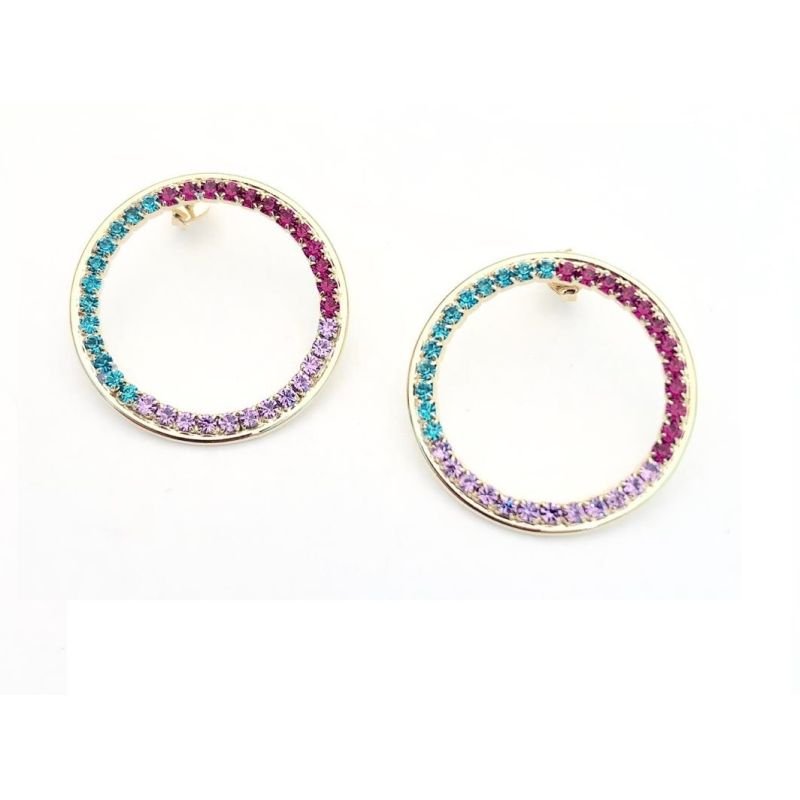 BRINCOS ARO COM ZIRCONIAS COLORIDAS EM OURO 18K