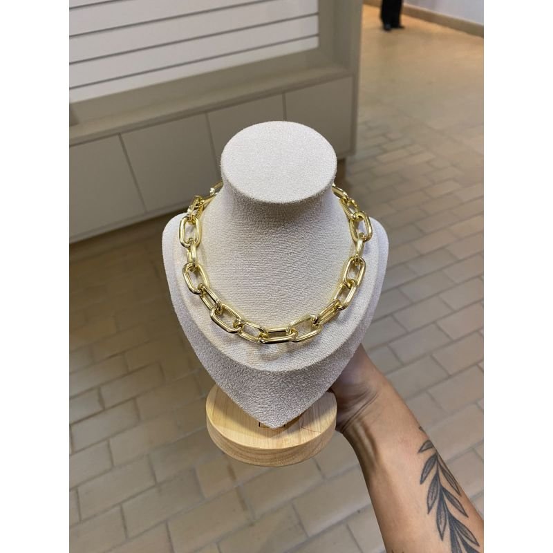 CHOCKER ALUMINIO ELOS LISOS E FRISADOS EM OURO 18K