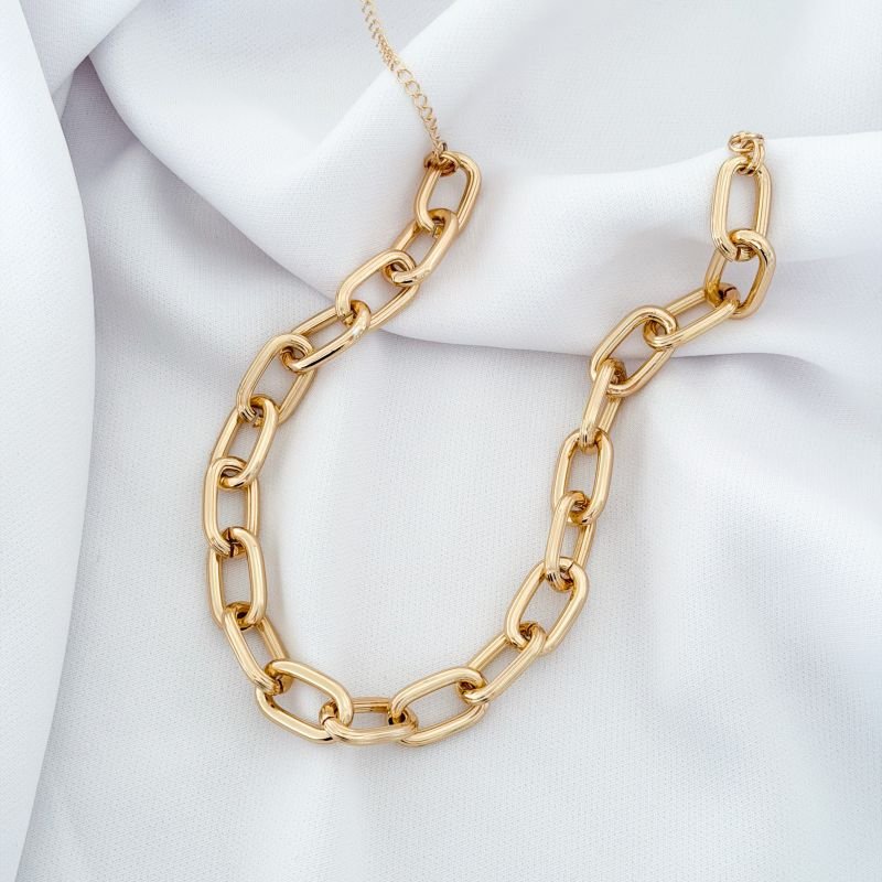 CHOCKER ALUMINIO ELOS LISOS E FRISADOS EM OURO 18K