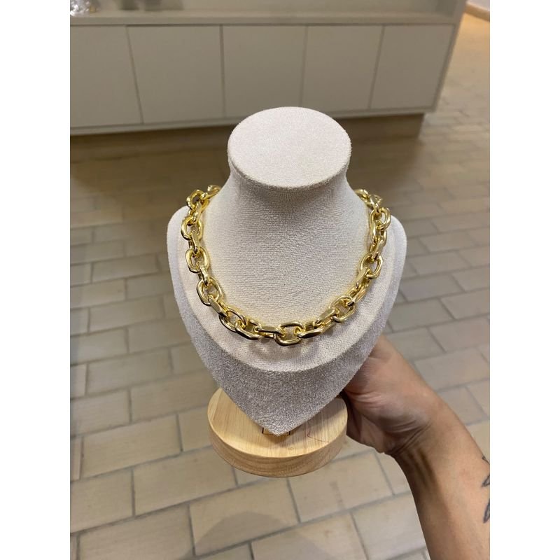 CHOCKER ALUMINIO ELOS OVAIS PEQUENOS EM OURO 18K