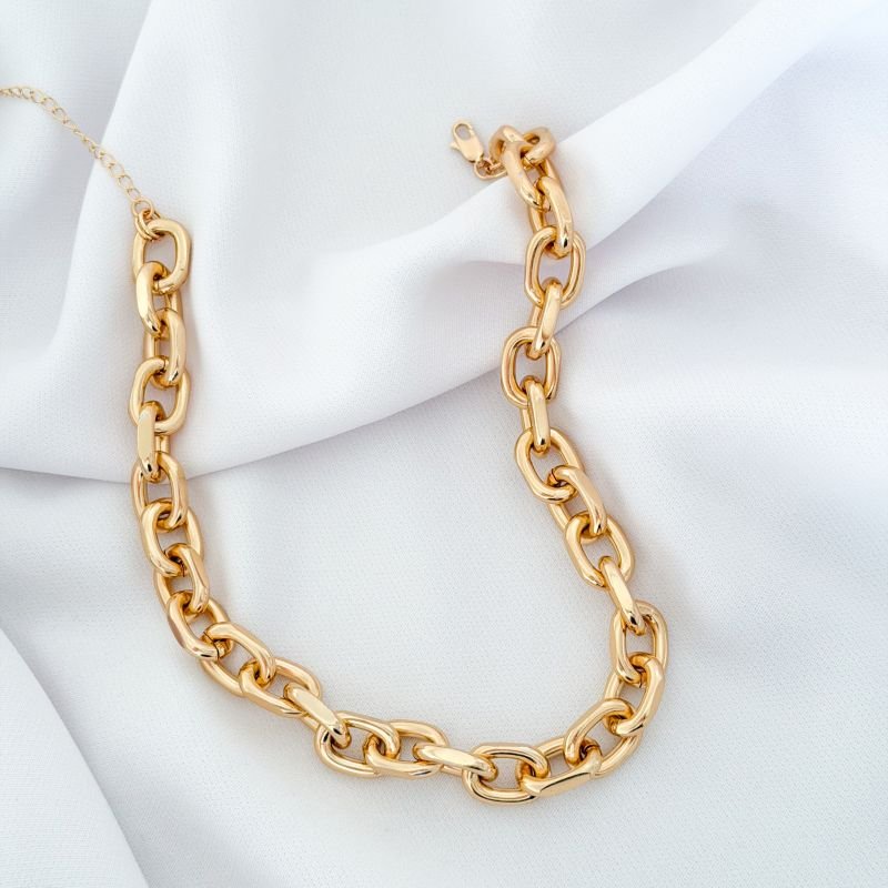 CHOCKER ALUMINIO ELOS OVAIS PEQUENOS EM OURO 18K