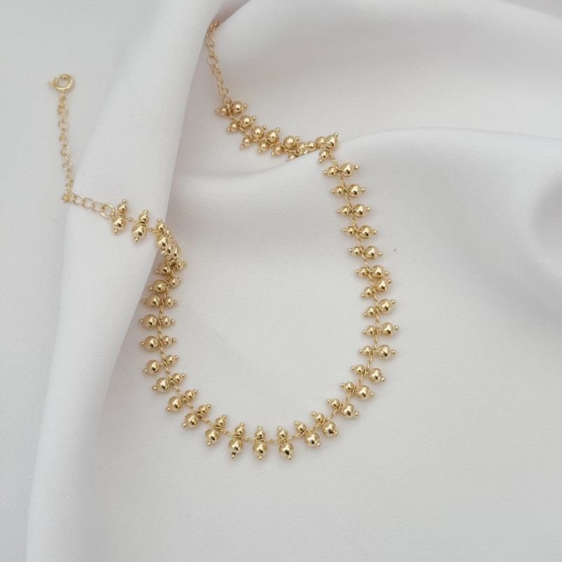 CHOCKER BOLINHAS PENDURADAS EM OURO 18K