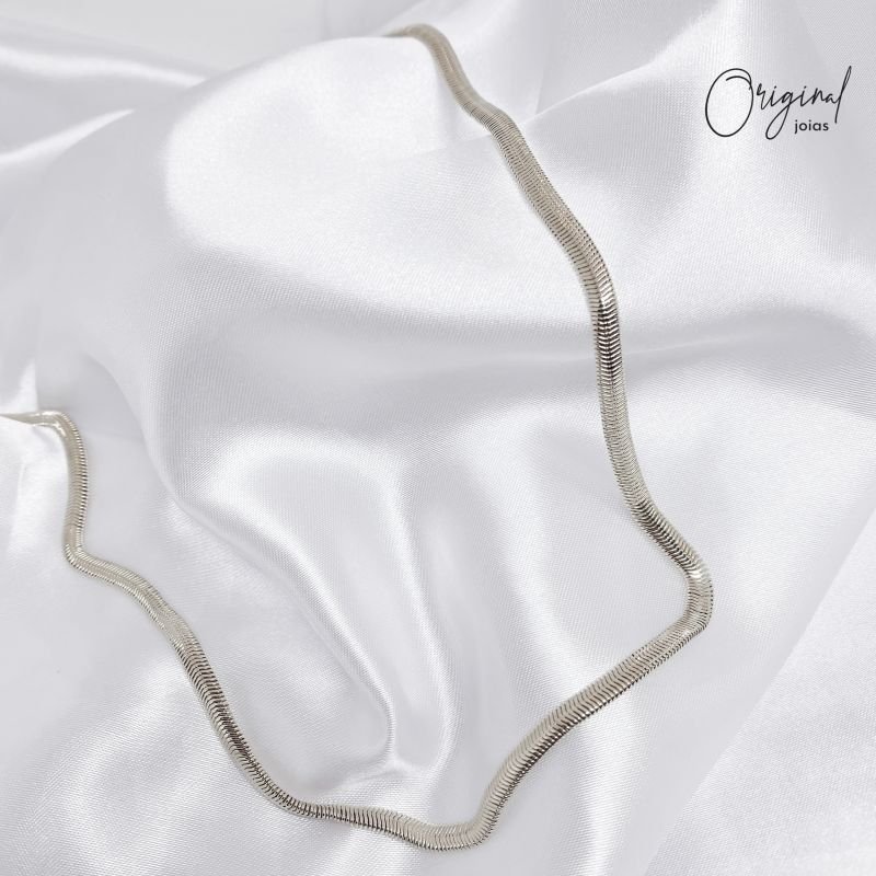 CHOCKER CORRENTE MALHA COM 38 CM + 10 EXTENSOR EM RÓDIO BRANCO