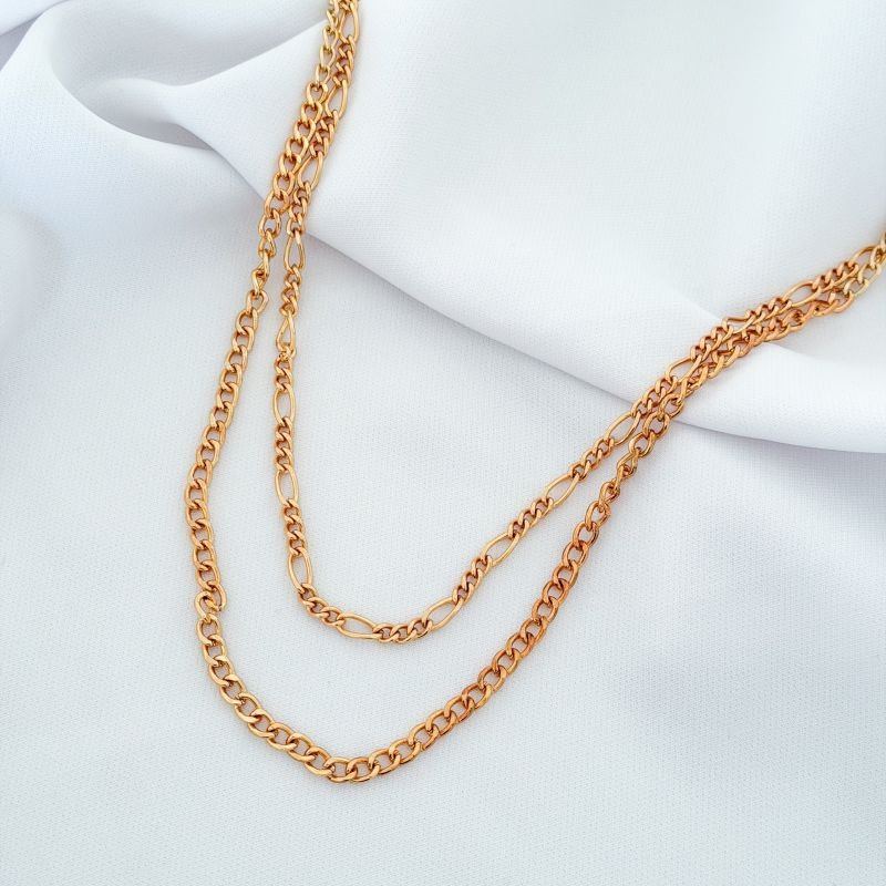 CHOCKER DUPLA ELO ARTENADO E GROUMET EM OURO 18K