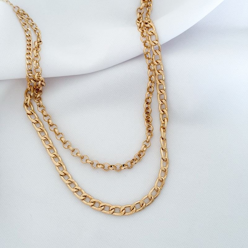CHOCKER DUPLA GROUMET E ELO PORTUGUES TRABALHADOS EM OURO 18K