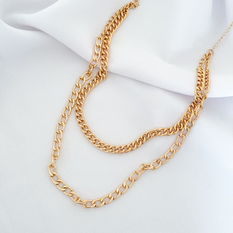 CHOCKER DUPLA GROUMET GROSSA E ACHATADA EM OURO 18K