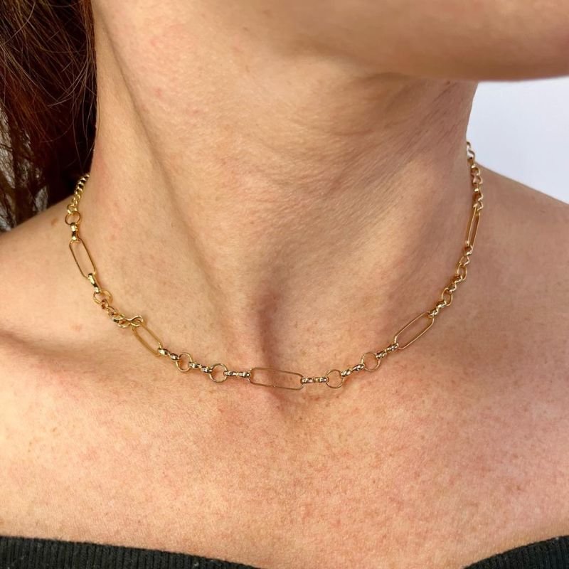 CHOCKER ELOS ALONGADOS E REDONDOS EM OURO 18K