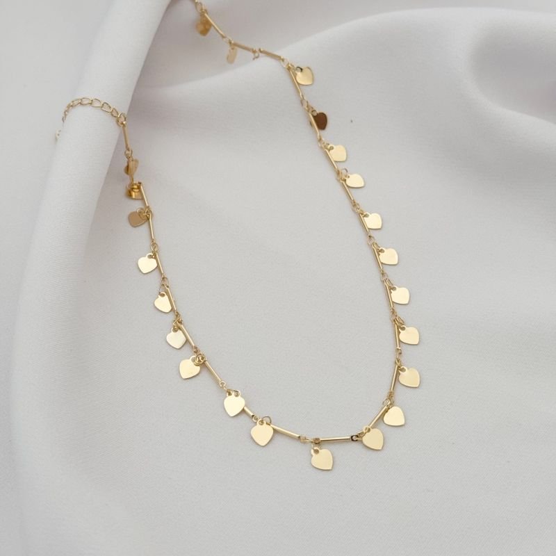 CHOCKER PALITO COM CORAÇÃO CHAPA EM OURO 18K